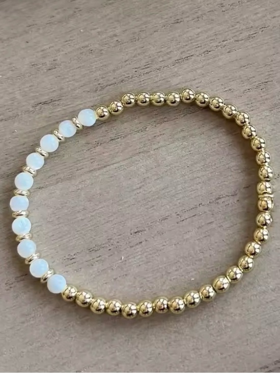 Blessed Mess Jewelry - NEW Water Resistant Gold Beaded Stretch Bracelet with White Opalescent Accents
